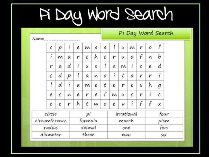 Pi day word scramble answers